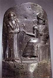 Amraphel/Hammurabi receiving the 'Code of Hammurabi' from Shamash