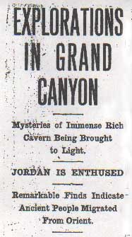 'EXPLORATIONS IN GRAND CANYON newspaper clipping