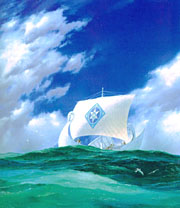 E�rendil sailing the elven ship Vingil�t� to Aman with the Silmaril, seeking help from the Valar